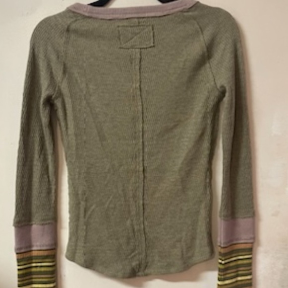 RARE Free People Boho Knit Cuff Long Sleeve Thermal Olive Green Navy Small - Picture 5 of 8